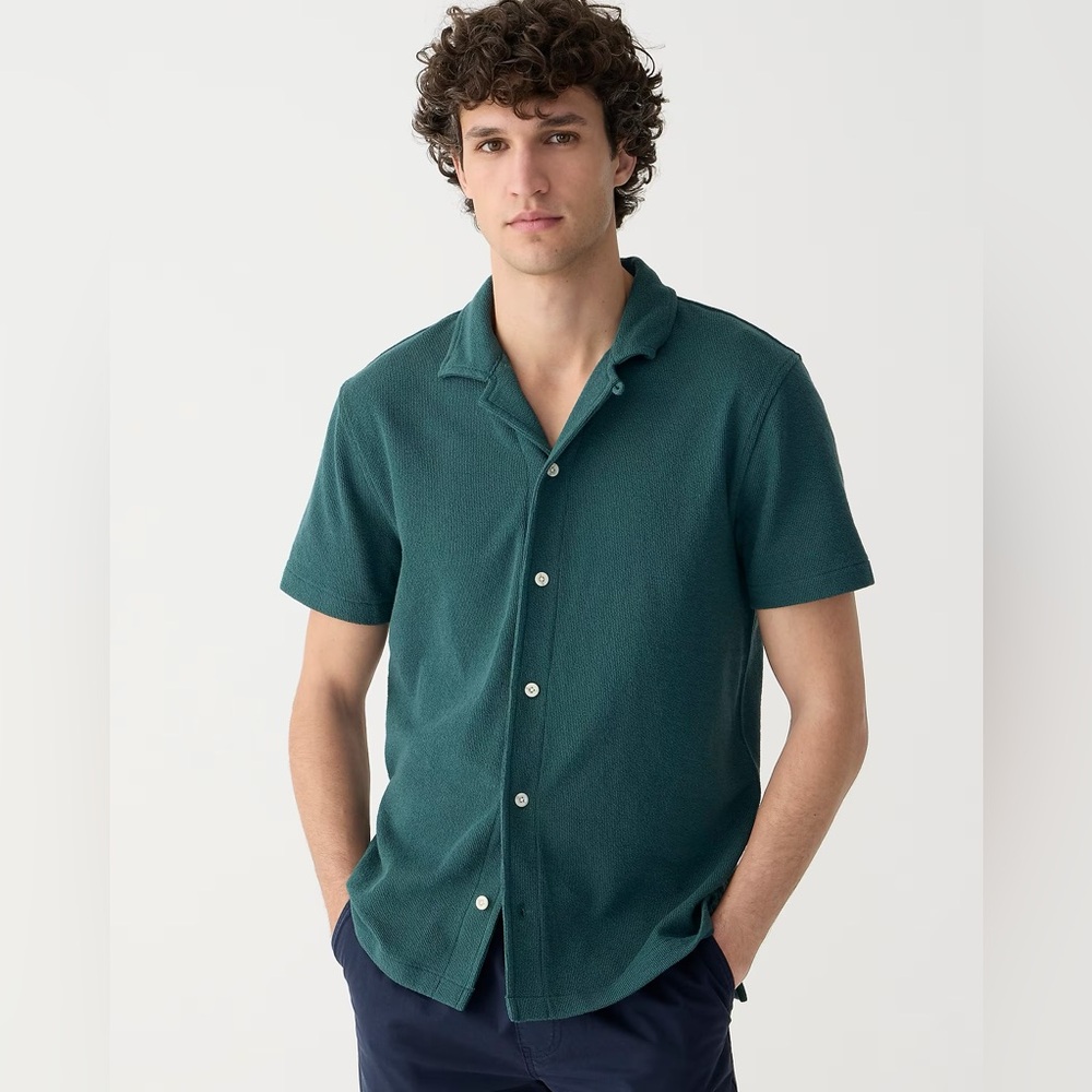 NWT J.crew Textured camp-collar sweater-tee